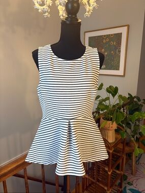 Sunday in Brooklyn Black and White Striped Peplum Tank Top